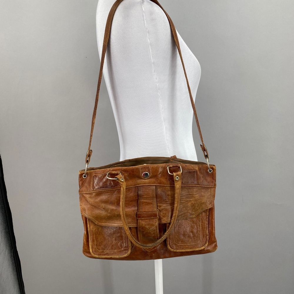 Vintage Leather Satchel Bag Purse Brown Multi Pocket Shoulder Tote Lebanon